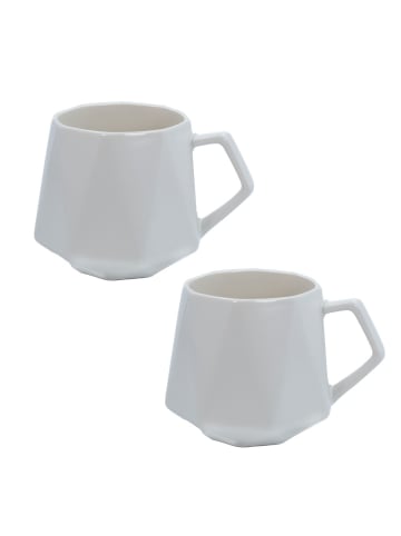 Intirilife Kaffee Tee Tasse in Feinschliff Optik 350 ml Becher mit Henkel in 2x Weiß