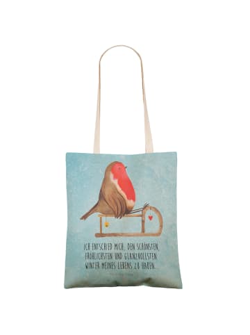 Mr. & Mrs. Panda Beutel Tasche Rotkehlchen Schlitten mit Spruch in Eisblau