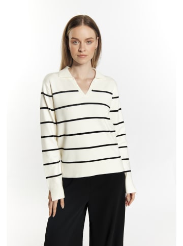DreiMaster Damen Strickpullover in Wollweiss Schwarz