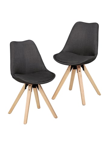 KADIMA DESIGN 2er Set Retro Esszimmerstuhl LIMA Polsterstuhl Stoff-Bezug in Anthrazit