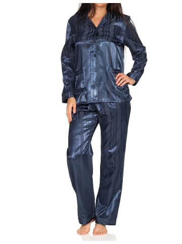 NORMANN Satin Pyjama Streifendress - 10570 in marine