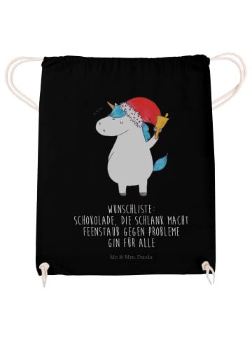 Mr. & Mrs. Panda Jutebeutel Einhorn Weihnachtsmann mit Spruch in Schwarz