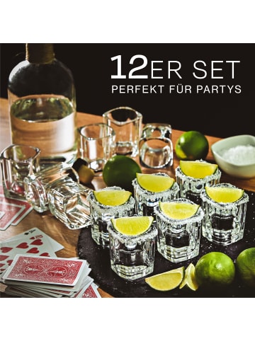 Praknu 12 Schnapsgläser Eckig aus Glas 6cl - Spülmaschinenfest - Standfest