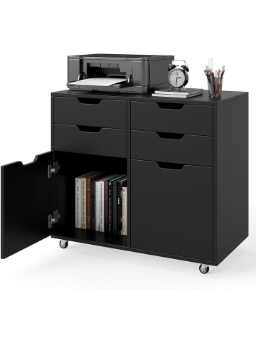 COSTWAY Rollcontainer mit 4 Schubladen und 2 Türen in Schwarz