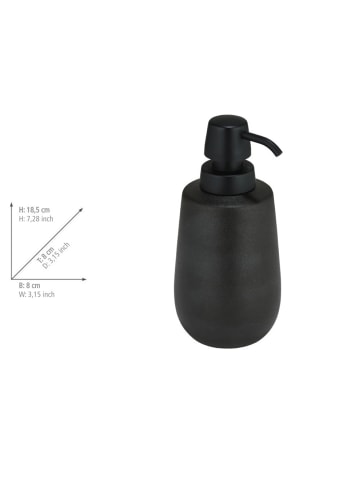 Wenko Seifenspender aus Keramik NERNO, 490 ml in Schwarz, (B) 8 x (H) 18,5 x (L) 8 cm