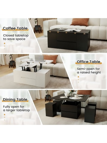 COSTWAY Couchtisch Höhenverstellbar mit 4 Hockern in Weiß