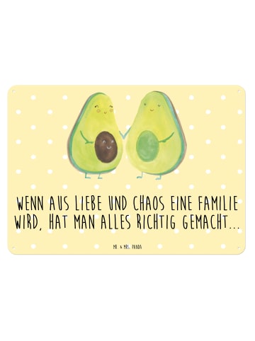 Mr. & Mrs. Panda Blechschild Avocado Pärchen mit Spruch in Gelb Pastell