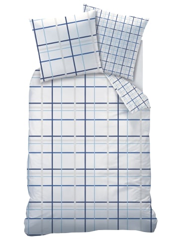 TRAUMHELDEN Bettwäsche-Set Biber/Flanell "Karo Streifen" in Weiß / Blau  (2-teilig)