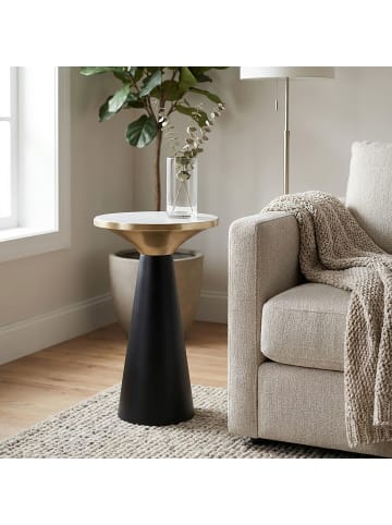 FineBuy Beistelltisch in Schwarz / Marmor / 28x28x54