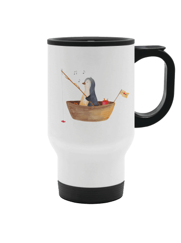 Kaffeebecher Pinguin Angelboot ohne Spruch in Weiß