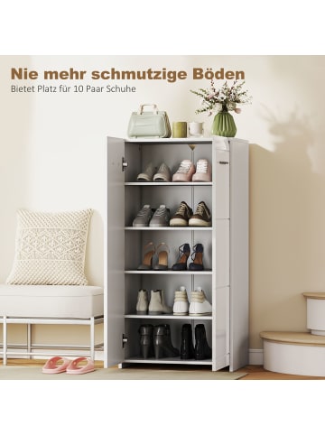 HOMCOM Schuhschrank-55L x 36B x 108H cm-Hochglanzweiß