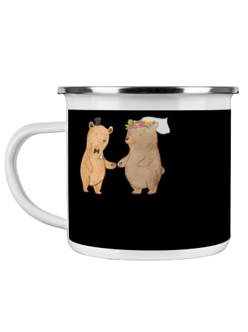 Mr. & Mrs. Panda Camping Emaille Tasse Braut Tag mit Spruch in Schwarz