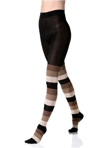 Yenita® Strickstrumpfhose Baumwoll-Strumpfhose in braun-beige-schwarz