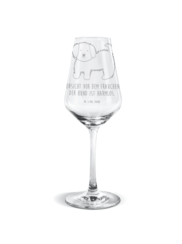 Mr. & Mrs. Panda Weinglas Hund Flauschig mit Spruch in Transparent