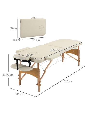 HOMCOM Massagetisch-210L x 81B x 67-92H cm-Cremeweiß