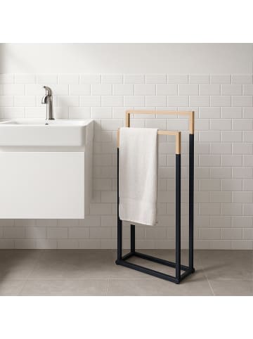 relaxdays Handtuchständer in Schwarz/ Natur - (B)44 x (H)86 x (T)21 cm