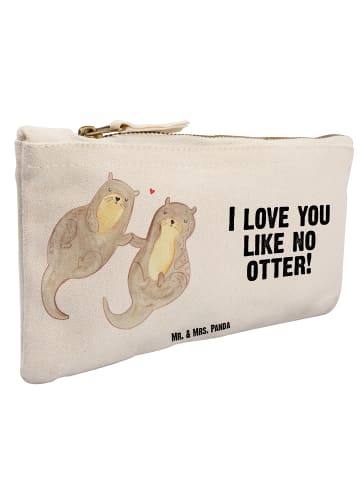 Mr. & Mrs. Panda Schminktasche Otter Hände halten mit Spruch in Weiß