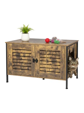 relaxdays Katzenschrank "Industrial" in Dunkelbraun/ Schwarz - (B)80 x (H)50,5 x (T)45 cm