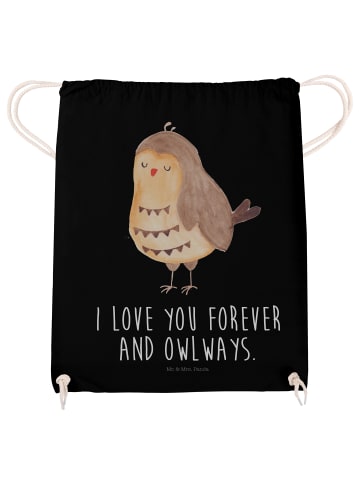 Mr. & Mrs. Panda Säckchen Eule Zufrieden mit Spruch in Schwarz