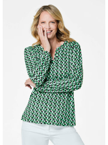 GOLDNER Jerseybluse Elegantes Blusenshirt mit V-Ausschnitt in grün / gemustert