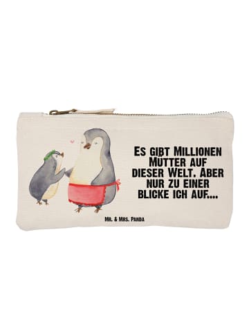 Mr. & Mrs. Panda Schminktasche Pinguin mit Kind mit Spruch in Weiß