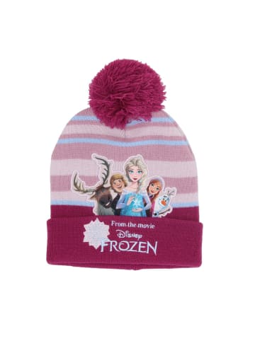 Disney Frozen Funkelnde Mütze mit Bommel für kleine Eisprinzessinnen in weinrot