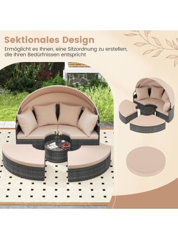 COSTWAY Sonneninsel mit Dach & Tisch Sonnenliege für 2 Personen in Beige