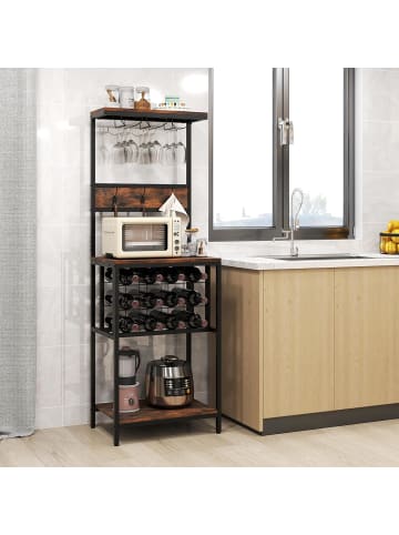 COSTWAY Küchenregal mit 3 Haken & Weinglashalter in Braun