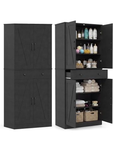 COSTWAY Küchenschrank 183 cm hoch in Schwarz