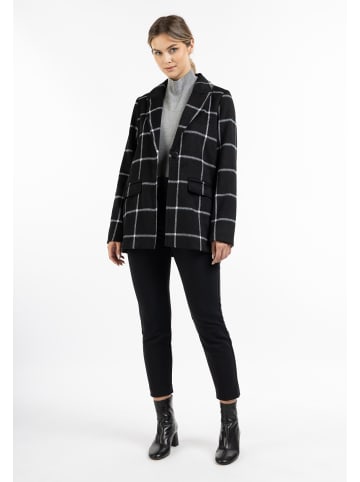 DreiMaster Damen Langer Blazer Aus Wollgemisch in Kariert Schwarz Weiss