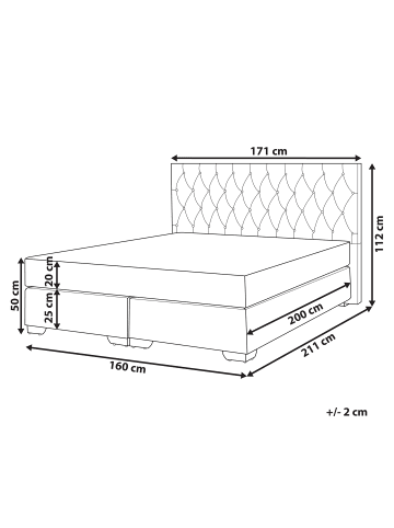 Beliani Boxspring Bett DUCHESS in Grau - (W) 171 x (H) 112 x (L) 211 cm