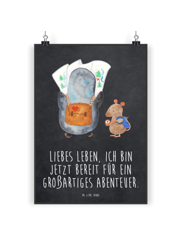 Mr. & Mrs. Panda Bild Pinguin & Maus Wanderer mit Spruch in Kreidetafel