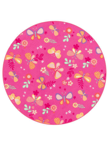 Snapstyle Kinder Spiel Teppich Schmetterling Rund in Pink