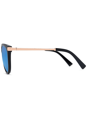 styleBREAKER Cateye Sonnenbrille in Schwarz-Gold / Blau verspiegelt