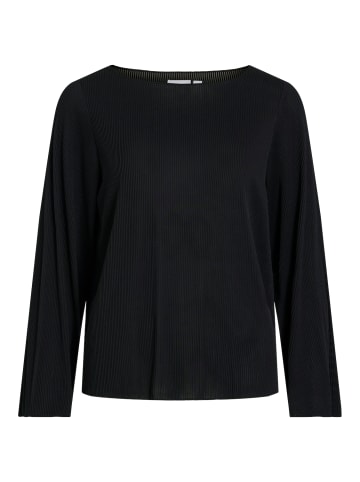 Vila Langarmshirt Elegantes Plissé-Design U-Boot-Ausschnitt in Schwarz