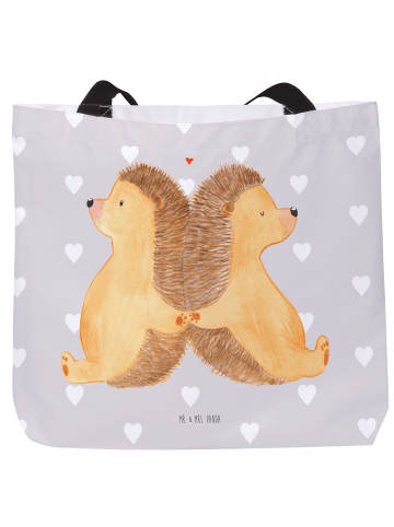Mr. & Mrs. Panda Tote Bag Igel händchenhaltend ohne Spruch in Grau Pastell