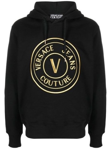 Versace Jeans Schwarz Baumwolle Logo Details mit Kapuze Sweatshirt