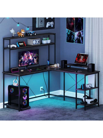 COSTWAY L-förmiger Gaming Schreibtisch mit LED in Grau
