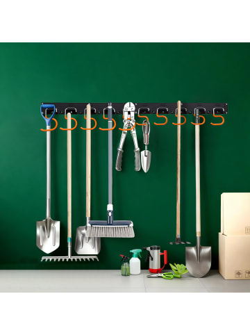 relaxdays Gartengerätehalter "10 Haken" in Schwarz/ Orange - (B)43 x (H)5 x (T)2 cm