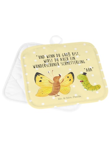 Mr. & Mrs. Panda 2er Set Topflappen  Raupe Schmetterling mit Spruch in Gelb Pastell