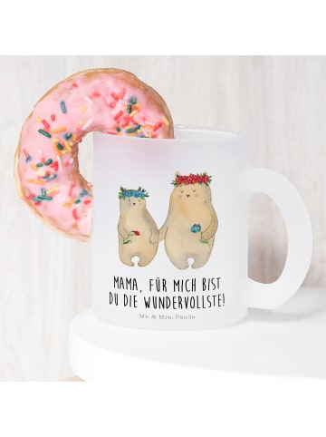 Mr. & Mrs. Panda Glasbecher Bären mit Blumenkranz mit Spruch in Transparent