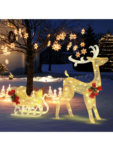 COSTWAY Weihnachtsbeleuchtung LED-Rentier in Gold