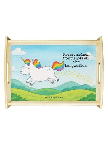 Mr. & Mrs. Panda Couchtablett Einhorn Happy Design mit Spruch in Weiß