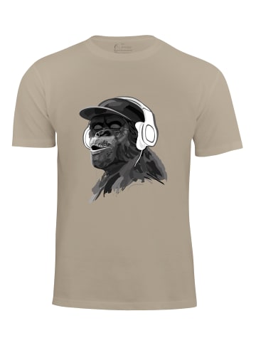 Cotton Prime® T-Shirt mit Affenmotiv - Monkey mit DJ-Kopfhörer in beige