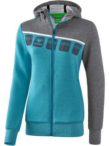 erima 5-C Trainingsjacke mit Kapuze in oriental blue melange/grau melange/weiss