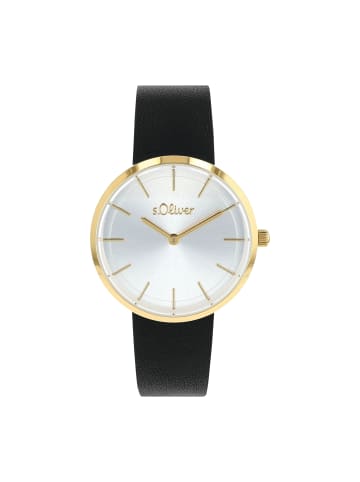 s.Oliver Quarzuhr Leder, Edelstahl in schwarz