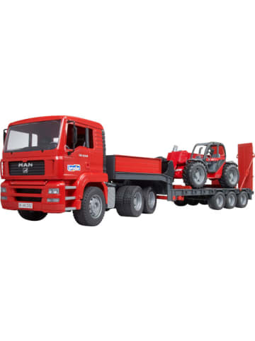 bruder Spielzeugauto 02774 MAN TGA LKW mit Tieflader und Manitou Teleskoplader