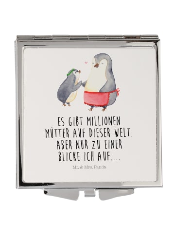 Mr. & Mrs. Panda Handtaschenspiegel quadratisch Pinguin mit Kind... in Weiß
