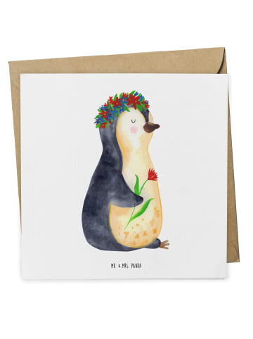 Mr. & Mrs. Panda Deluxe Karte Pinguin Blumen ohne Spruch in Weiß
