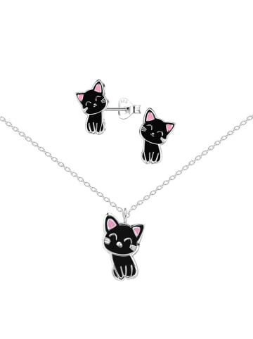 Alexander York Kinderschmuck-Set KATZE schwarz in 925 Sterling Silber, 4-tlg.